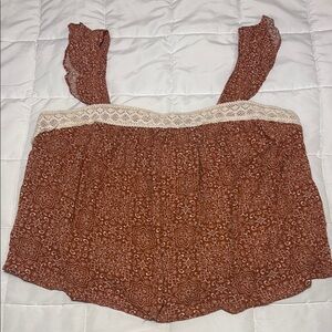 Rust Boho Lace Trim Sleeveless Top with Ruffle Straps